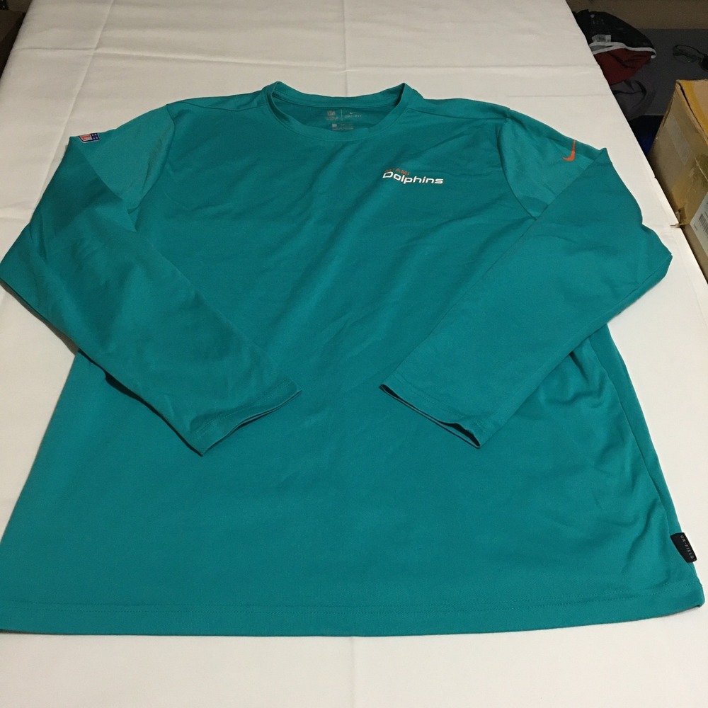 Nike Miami Dolphins Long Sleeve Shirt Mens 2XL Aqua On-Field Dri-Fit